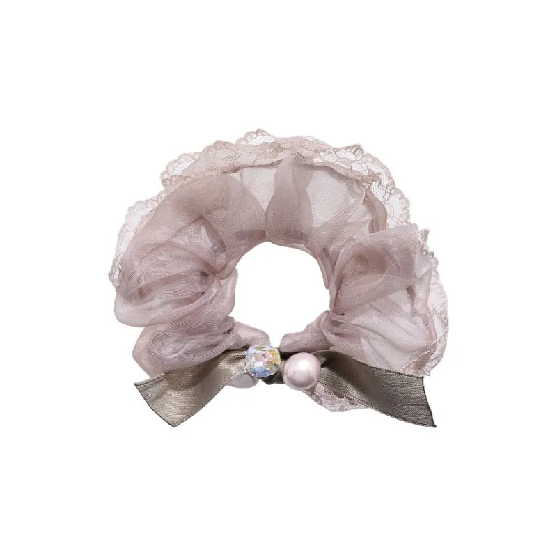 ROYALSASA Silk Chiffon, Faux Pearl, Faux Crystal Hair Tie Women's-0