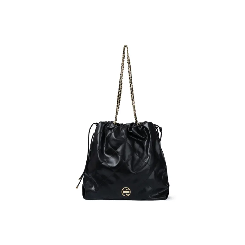HE BAO BAO Microfiber Synthetic Leather Bucket Bags Shoulder Bags Women's Black Gold-0