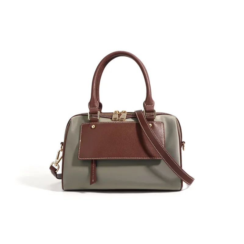 NIUMJ Cow Split Leather Shoulder Bag, Crossbody Bag, Handbag Medium Size Women's Vintage Green/Gray/Apricot-4