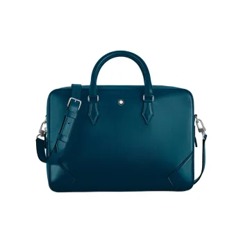 MONTBLANC Meisterstuck Grain Cow Leather One Shoulder Crossbody Portable Briefcases Men's Cyprus Blue