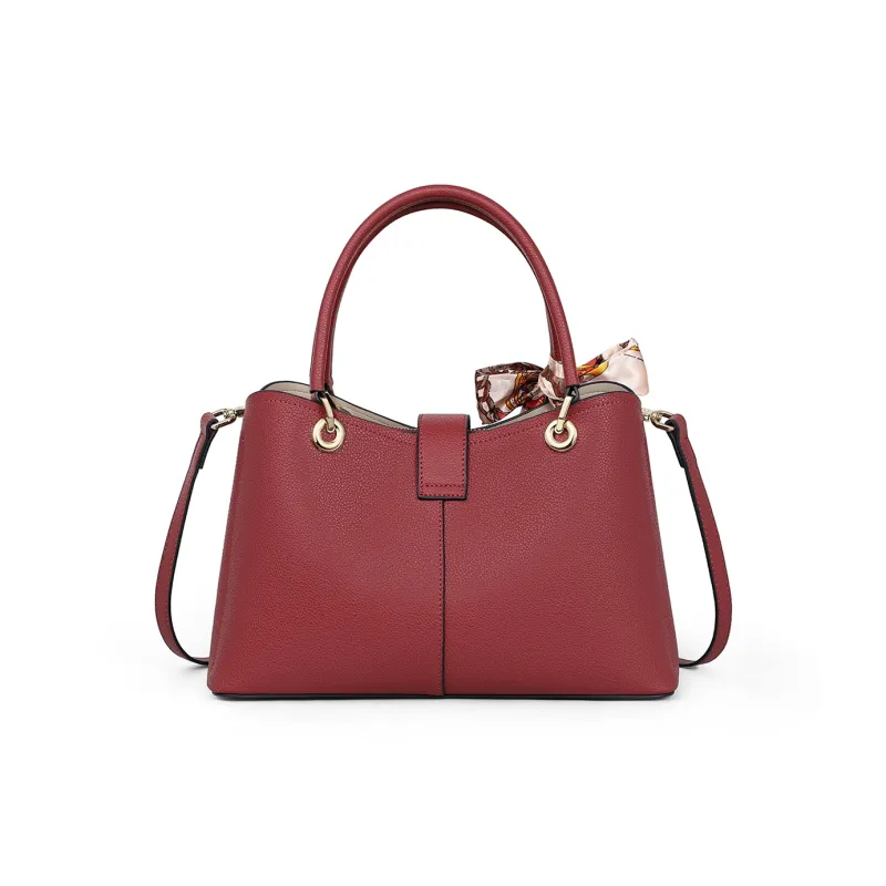 C°BANNER Split Cow Leather With Synthetic Leather Handbag Regular Women's Khaki/Red-5