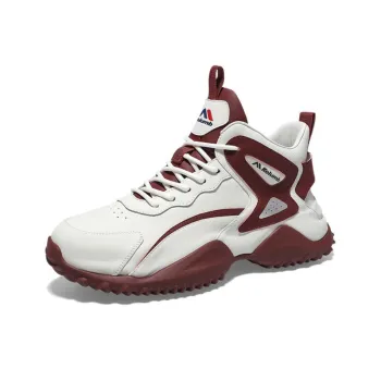 KOLUMB Anti Slip And Wear Resistant Height Increasing High Top Casual Shoes Men's White With Dark Red
