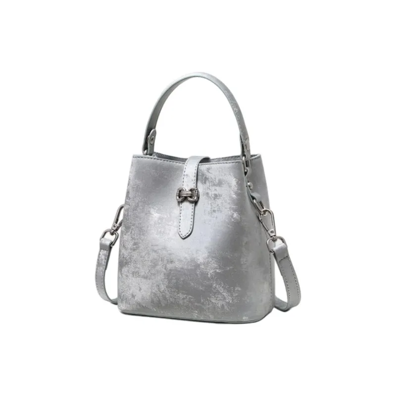 NIUMJ Synthetic Leather Handbag, Shoulder Bag, Crossbody Bag Small Size Women's Silver-2
