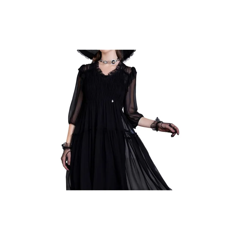 BESIONIA SS23 Long Sleeved Dresses Women's Black-4
