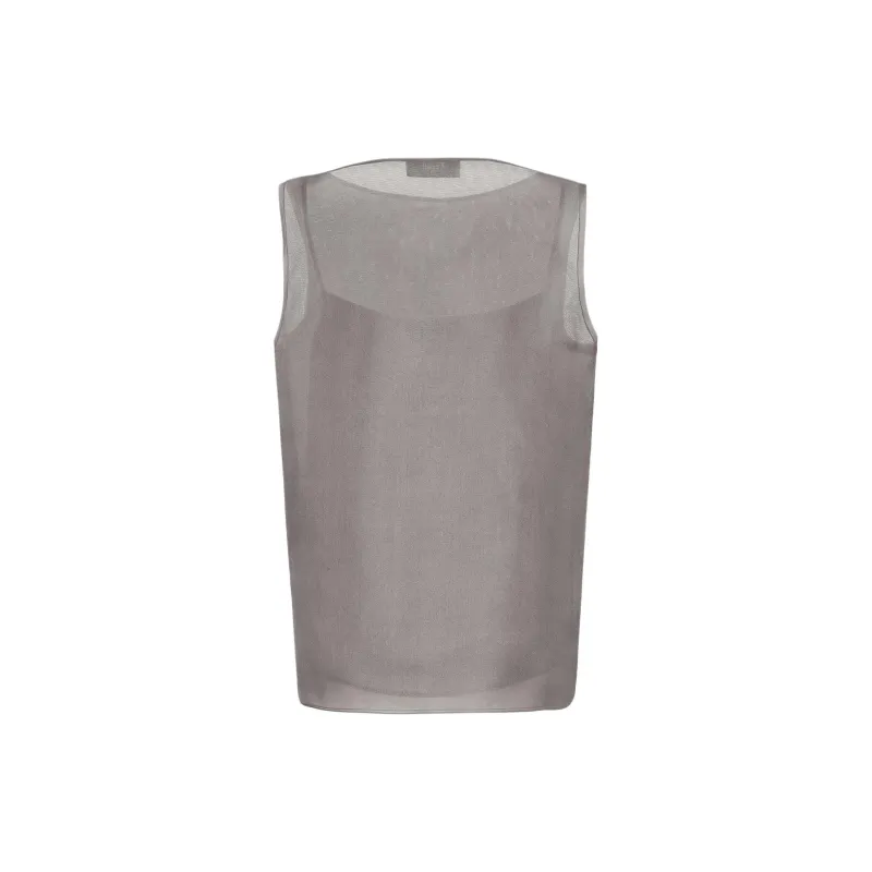 FENDI Statue Patterned Print Boat Neck Sleeveless T Shirt Women's Gray-1