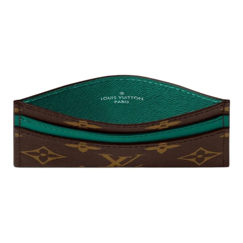 LOUIS VUITTON Leather Card Holder Unisex Green & Brown-3