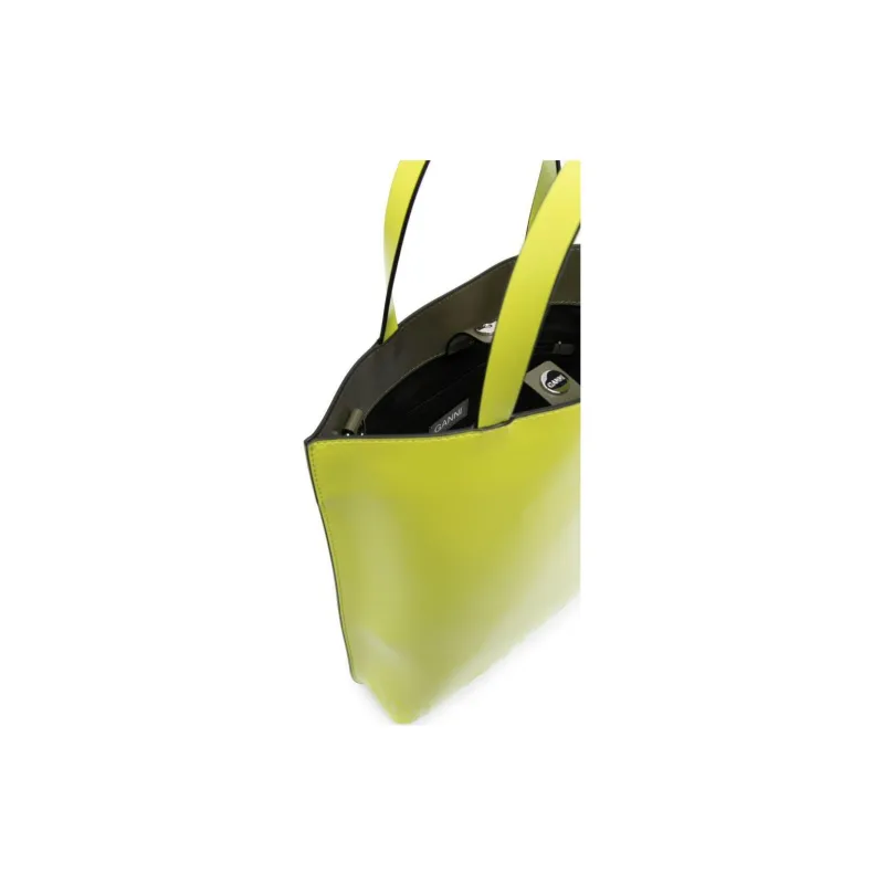 GANNI Leather Tote Bag, Shopping Bag, Shoulder Bag, Crossbody Bag, Handbag Medium Size Women's Light Green-4