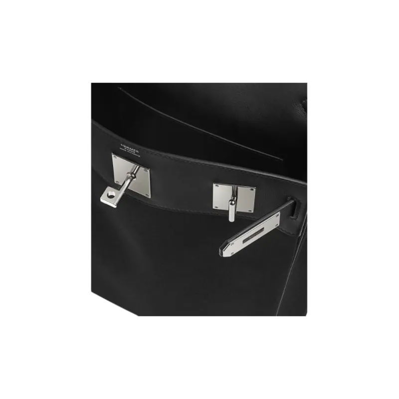 HERMES Hac A Dos Woolycot Canvas With Swift Leather Shoulder Bag Large Size Women's Black/Stone Grey-3