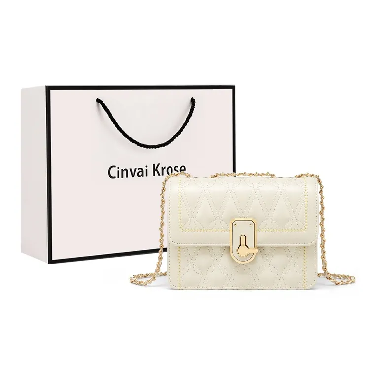 CinvaiKrose Cow Leather With Synthetic Leather Shoulder Bag Medium Size Women's Black/Ecru-5