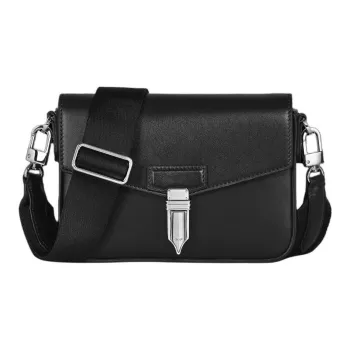 MONTBLANC Soft Leather Series Full Grain Cow Leather Messenger Bag, Shoulder Bag, Crossbody Bag Regular Men's Black