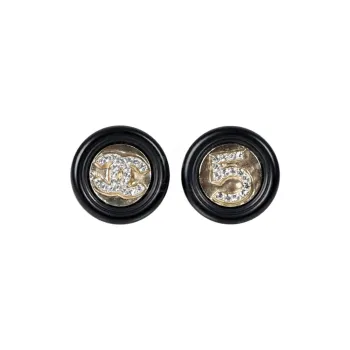 CHANEL Synthetic Cubic Zirconia Stud Earrings Women's Black