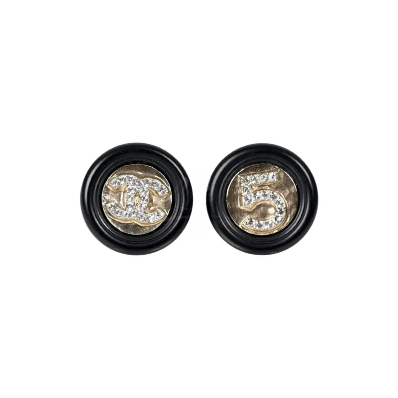 CHANEL Synthetic Cubic Zirconia Stud Earrings Women's Black-0