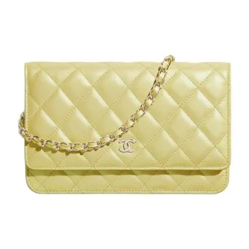 CHANEL WOC Calfskin Flap Bag, Shoulder Bag, Crossbody Bag Regular Women's Yellow