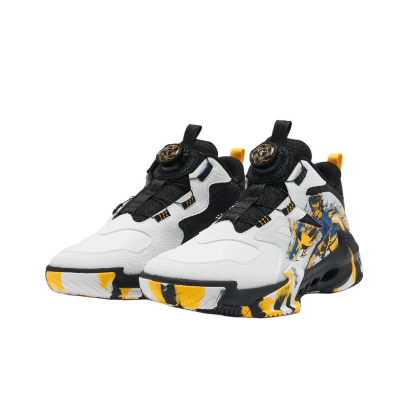 QIAODAN Anti Slip Wear Resistant Mid Top Children's Basketball Shoes White Yellow Teenagers-2