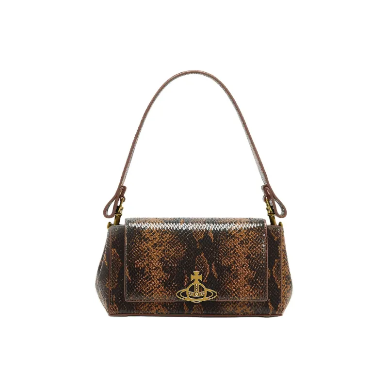 Vivienne Westwood HAZEL Leather One Shoulder Handbag Medium Size Women's Dark Umber-0