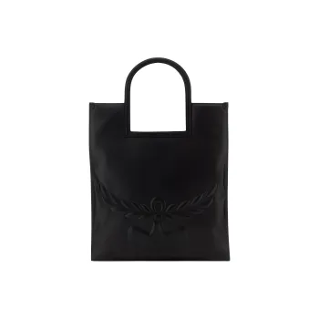 MCM Aren Visetos Natural Nappa Leather Handbag Medium Size Unisex Black