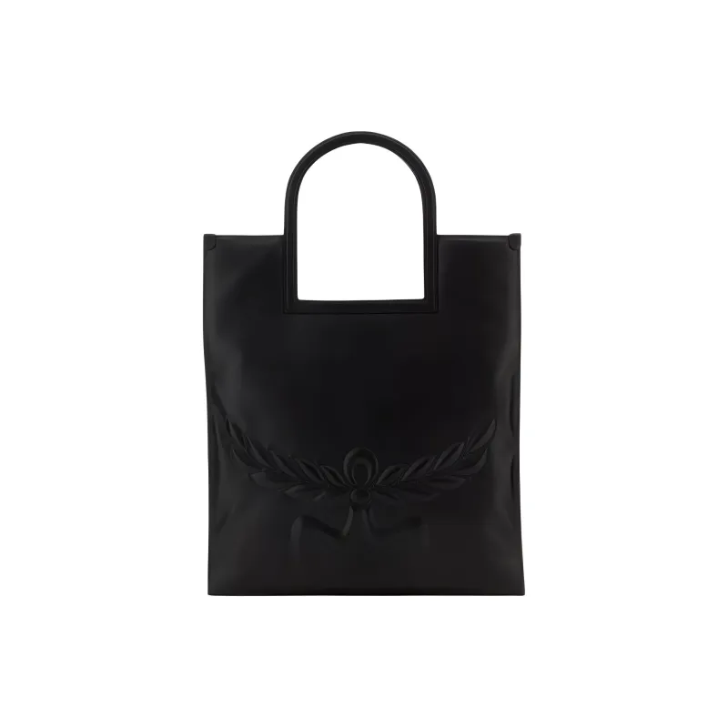MCM Aren Visetos Natural Nappa Leather Handbag Medium Size Unisex Black-0