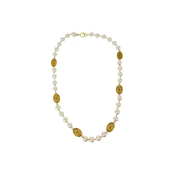 CHANEL 1986 1992 Logo Faux pearl Necklace