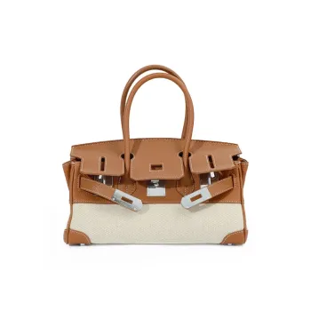ALOENEY Cowhide Patchwork Canvas One Shoulder Handbags Women's Multicolor