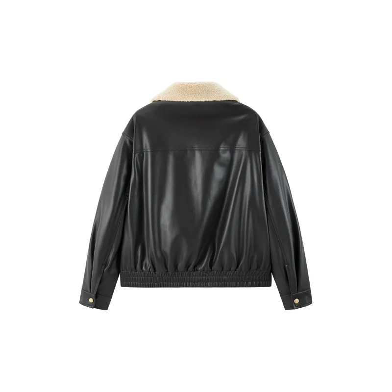 PEACEBIRD Leather Jacket Women's-1
