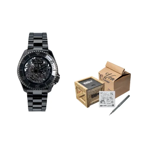 VENCREW Black Spiky Durian Automatic Mechanical Movement Watch Unisex Black Dial