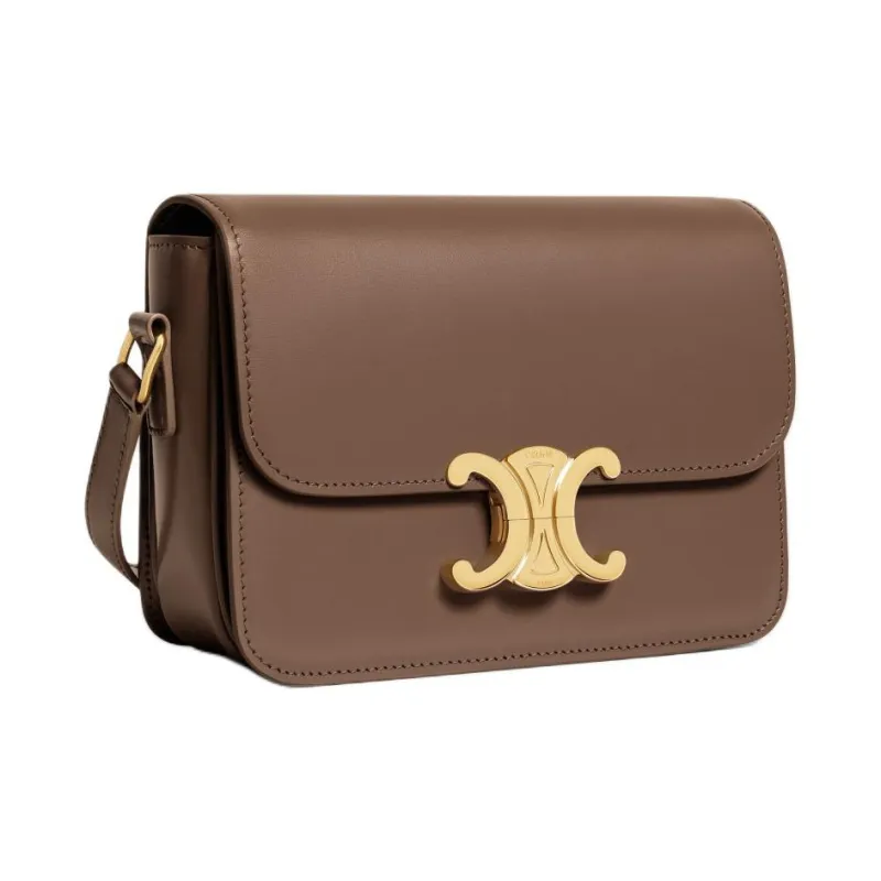 CELINE Triomphe Calfskin Shoulder Bag Crossbody Bag Women's Shiny Brown-1