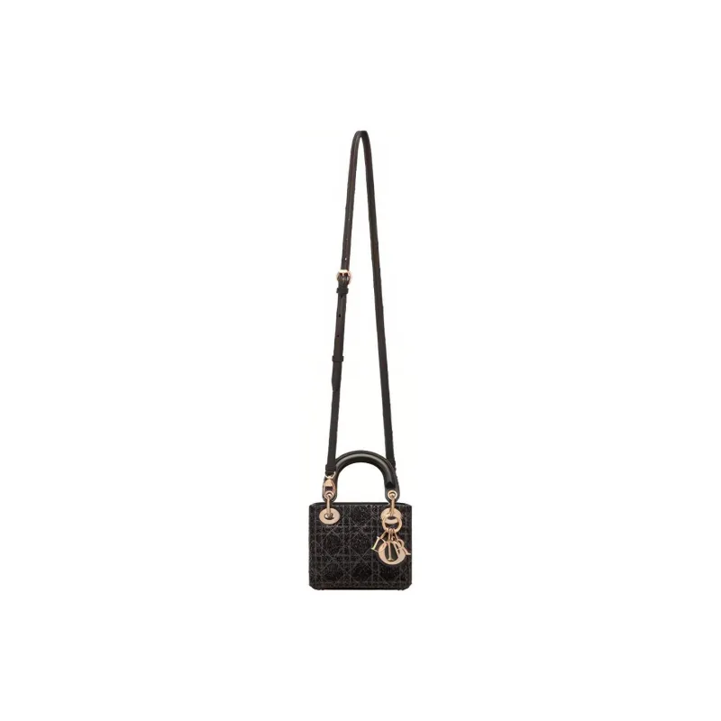 DIOR Lady Dior Sheepskin Dior Bag Shoulder Bag Handbag Crossbody Bag Extra Mini Women's Gray/Black-3