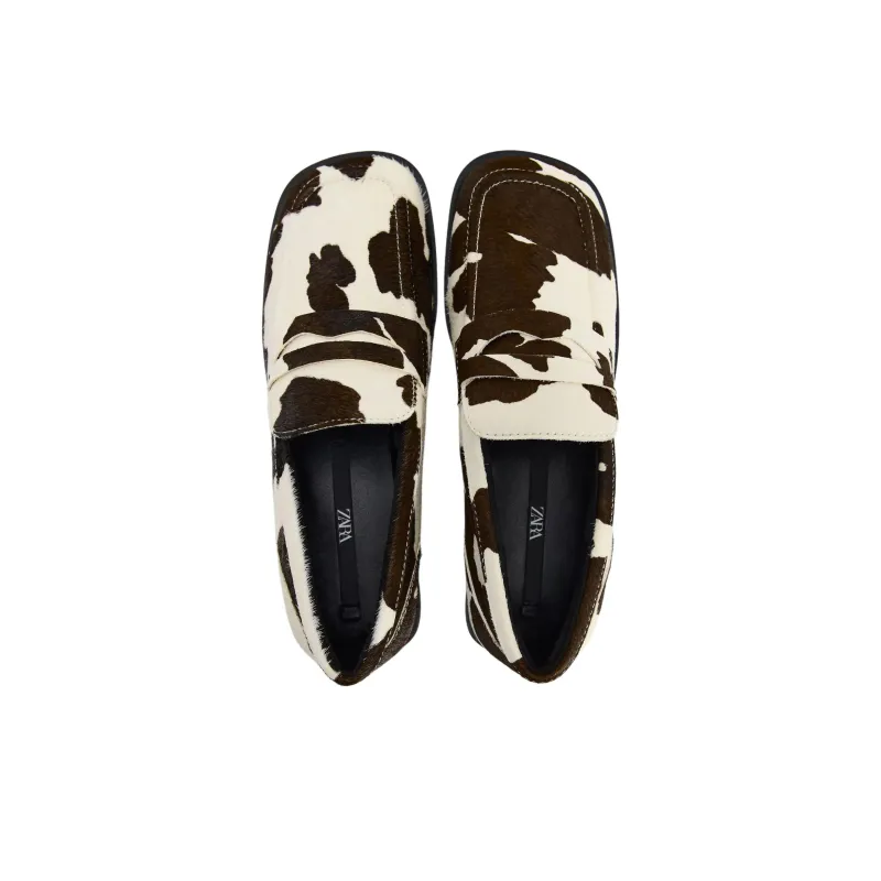 ZARA Loafers 2cm Women's White Brown-3