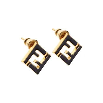 FENDI Bronze Enamel Earrings Women's Black