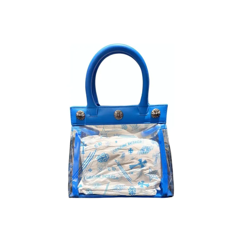 Chrome Hearts PVC And Leather Trim Shopping Bag One Shoulder Handbags Small Size Women's Blue-0