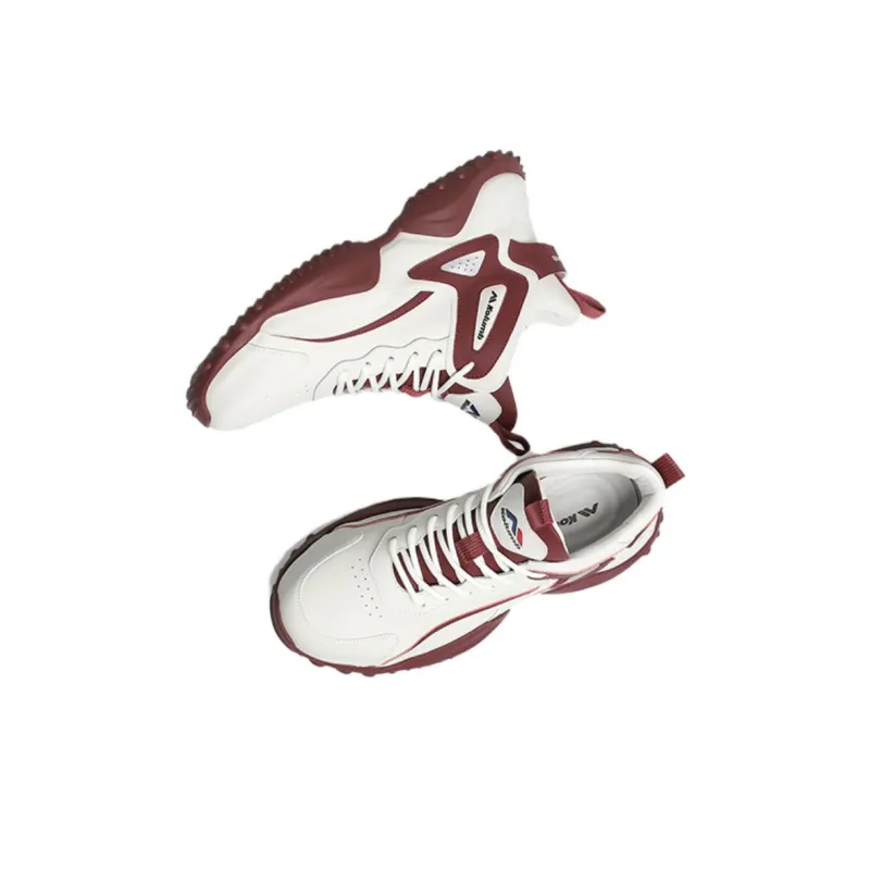 KOLUMB Anti Slip And Wear Resistant Height Increasing High Top Casual Shoes Men's White With Dark Red-2