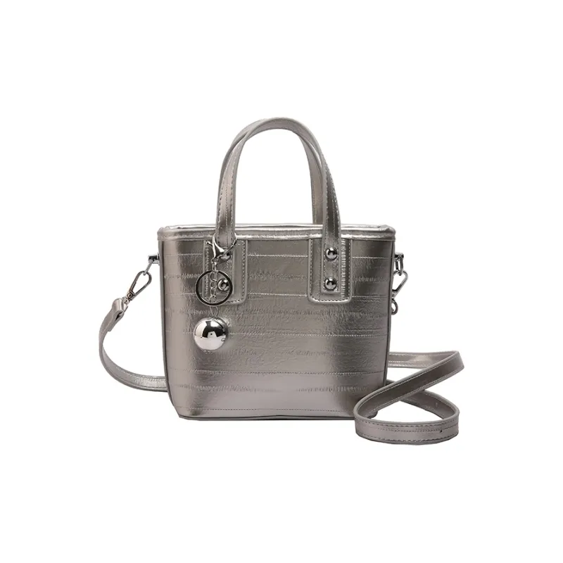 Morellybear PU One Shoulder Handbag Regular Women's Black/White/Silver-2