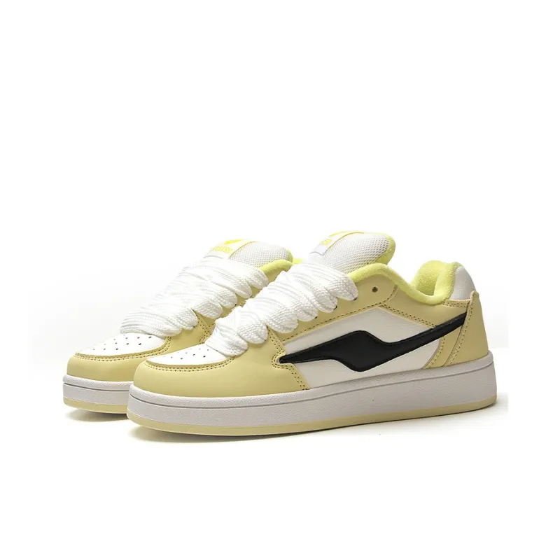 STUR YSN Warm Wear Resistant Lightweight Low Top Skateboard Shoes Unisex White Light Yellow-1