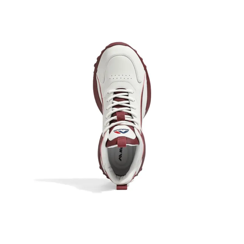 KOLUMB Anti Slip And Wear Resistant Height Increasing High Top Casual Shoes Men's White With Dark Red-3