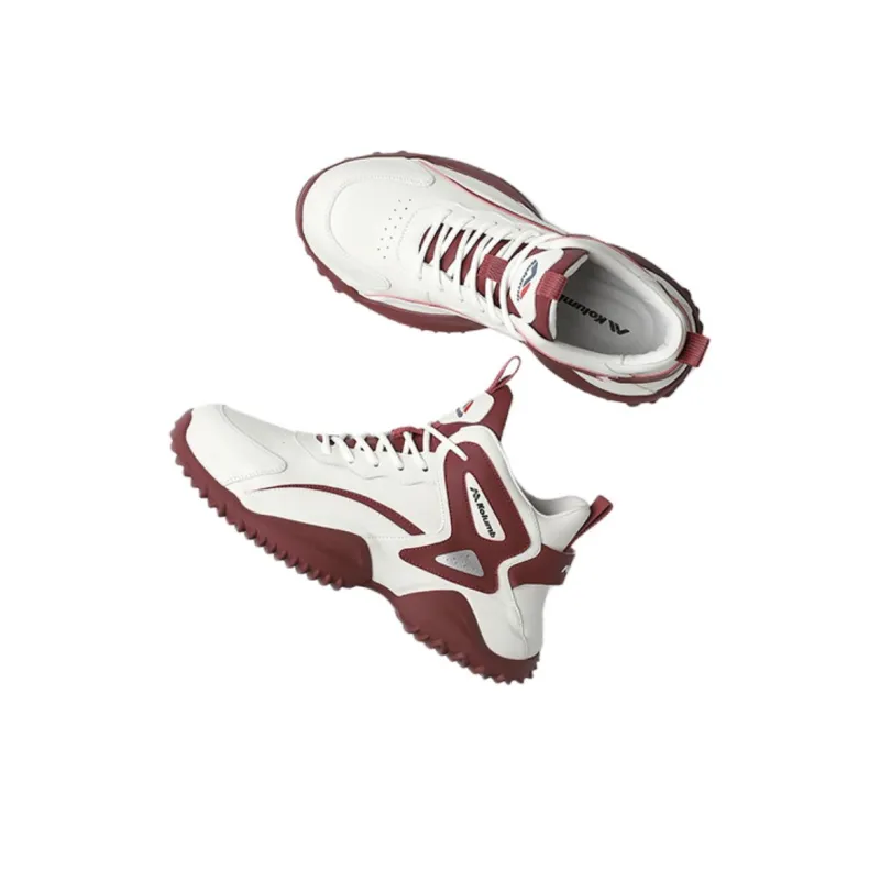 KOLUMB Anti Slip And Wear Resistant Height Increasing High Top Casual Shoes Men's White With Dark Red-1