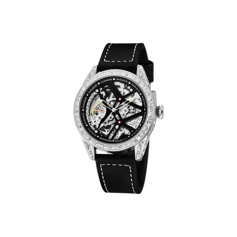 Corriberty Mechanical Movement Leather Strap Watch Men's Watches Cut Out Dial-2
