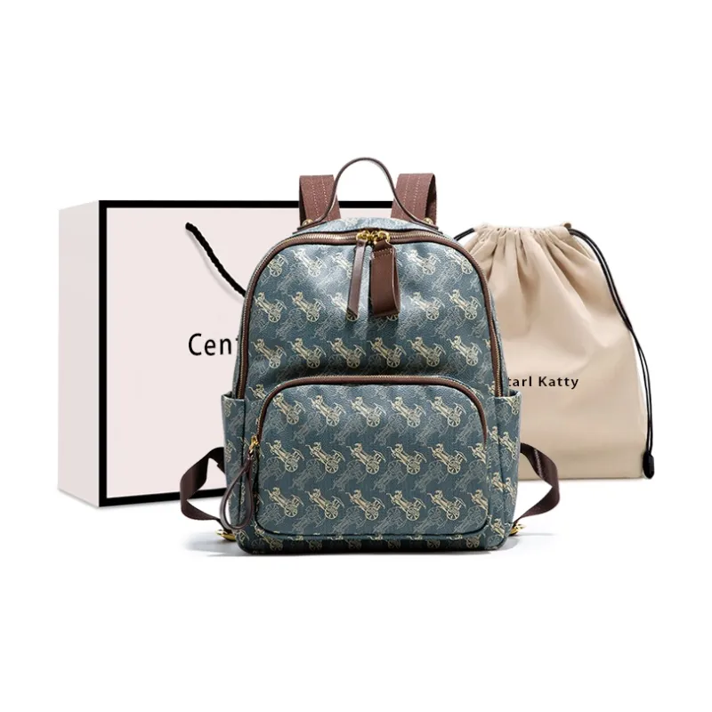CentarlKatty PU Polyurethane Synthetic Leather Backpack Regular Unisex Coach Blue & Coffee-0