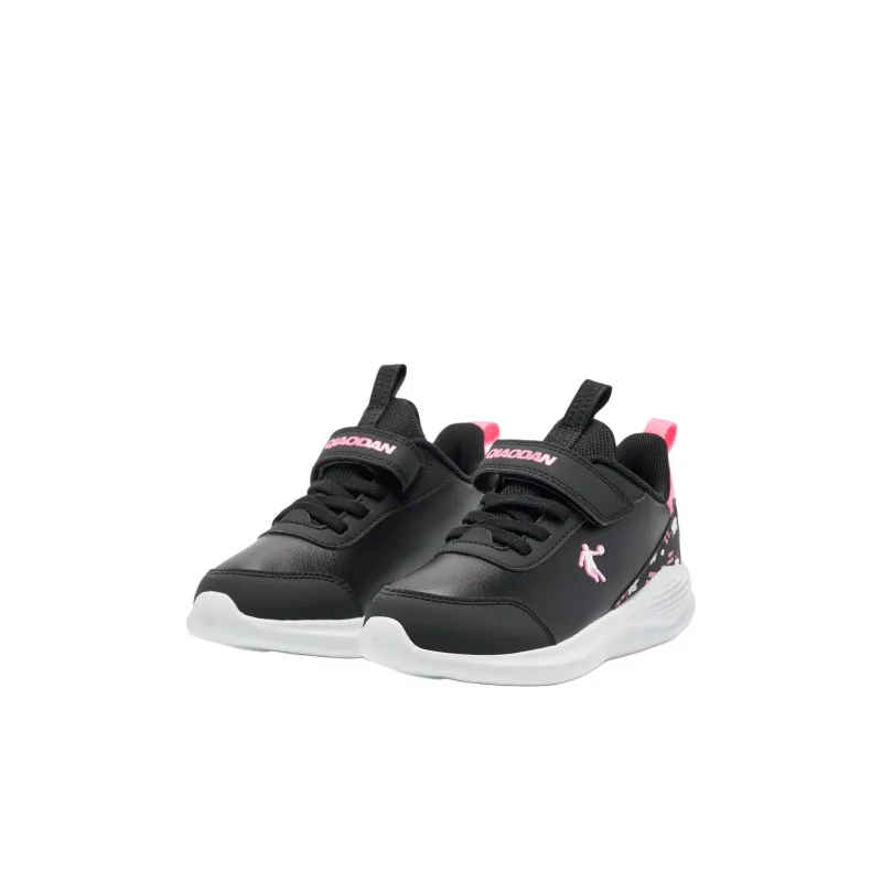 QIAODAN Anti Slip Wear Resistant Low Top Kids' Running Shoes Black Pink Children Aged 3 7 Years Old-2