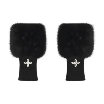 SMFK Knit Cotton Yarn+Faux Fur Fabric Hand Cream Accessories Women's Wilderness Black