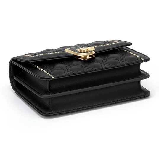 CinvaiKrose Cow Leather With Synthetic Leather Shoulder Bag Medium Size Women's Black/Ecru-2