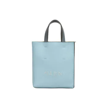 MARNI Museo Soft Calfskin Tote Bag, Shopping Bag, Shoulder Bag, Crossbody Bag, Handbag Mini Women's Light Blue & Gray