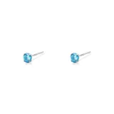 925 Sterling Silver Sea Blue Round Zircon 3mm 1 Pair