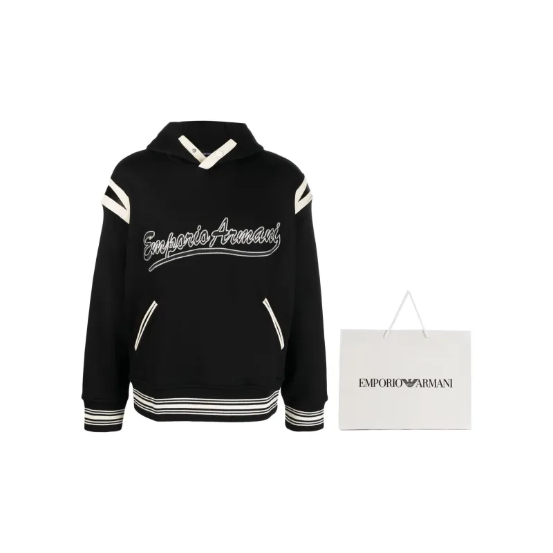 EMPORIO ARMANI Logo embroidered Jersey Hoodie-4