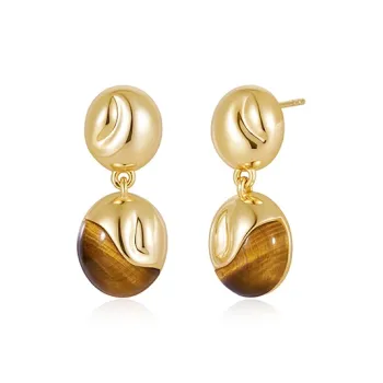 Amber Lollipop Tiger's Eye Stone Earrings Women's