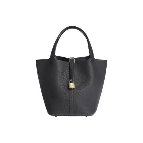 HERMES Picotin Lock Clemence Calfskin Basket Bag, Bucket Bag, Handbag Women's 85 Ardoise Marine Gray