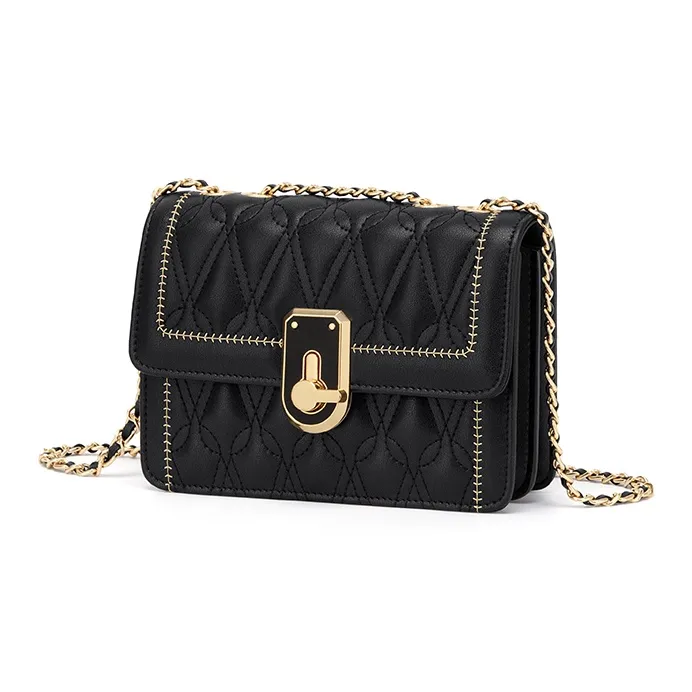 CinvaiKrose Cow Leather With Synthetic Leather Shoulder Bag Medium Size Women's Black/Ecru-1