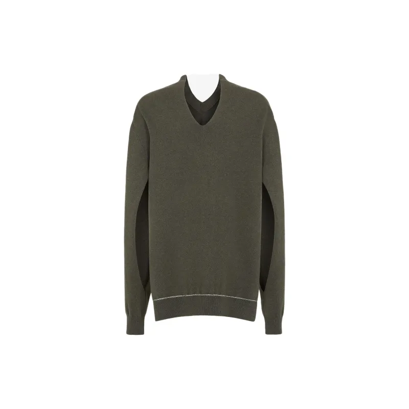 FENDI V Neck Logo Embroidered Sweater-1