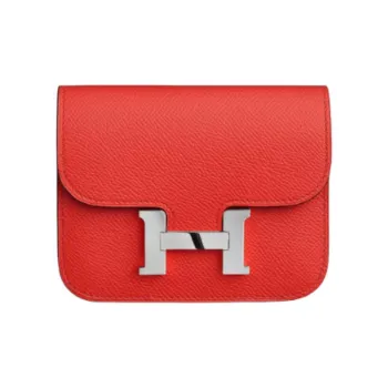 HERMES Constance Slim Epsom Calfskin Clutch Wallet One Shoulder Crossbody Fanny Pack Women's Red