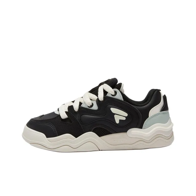 FILA Anti Slip Wear Resistant Low Top Skateboard Shoes Women's Black White-0