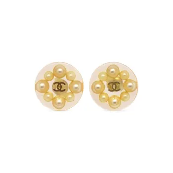 CHANEL 1990 2000s Cc Faux pearl Stud Earrings